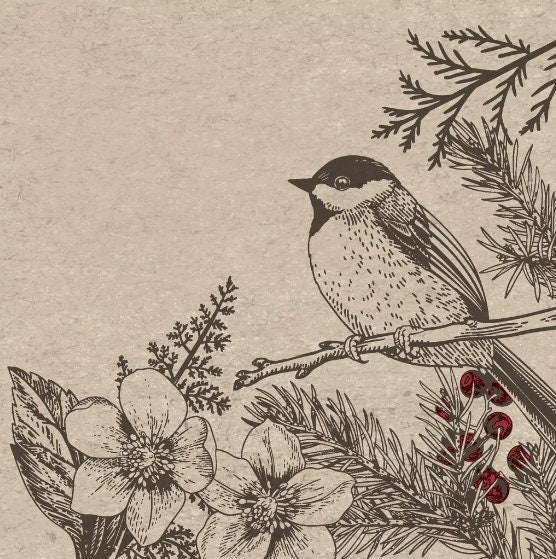 Christmas Bird Natural Paper Napkin - Cocktail Size