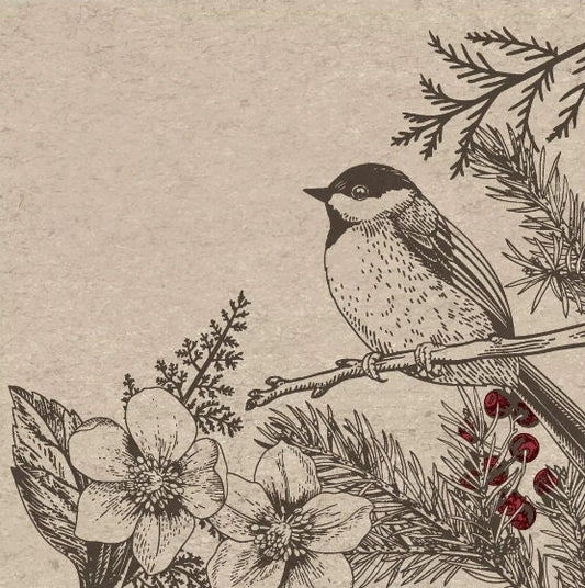 Christmas Bird Natural Paper Napkin - Cocktail Size