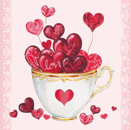 Cup of Hearts Paper Napkin - Luncheon Size