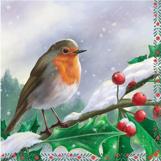 Christmas Bird Robin Paper Napkin - Cocktail Size