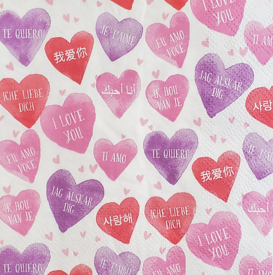 Valentine Hearts Paper Napkin - Cocktail Size