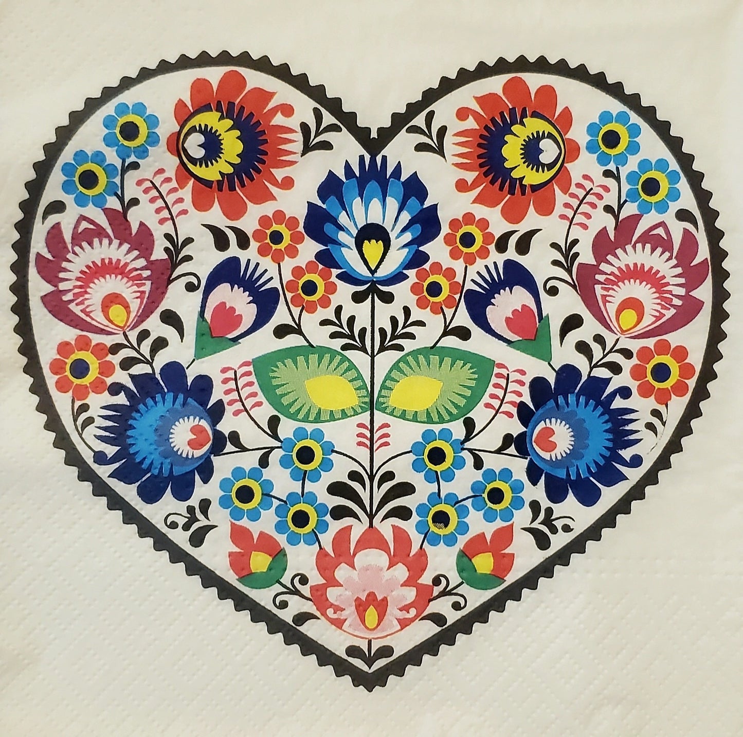 Folk Heart Paper Napkin - Luncheon Size