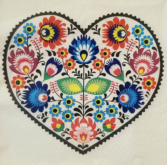Folk Heart Paper Napkin - Luncheon Size