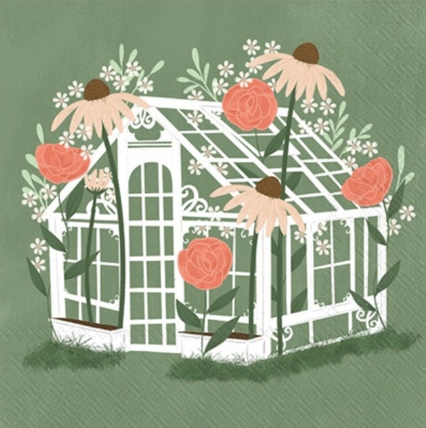 Greenhouse Garden Flowers Paper Napkin - Cocktail Size