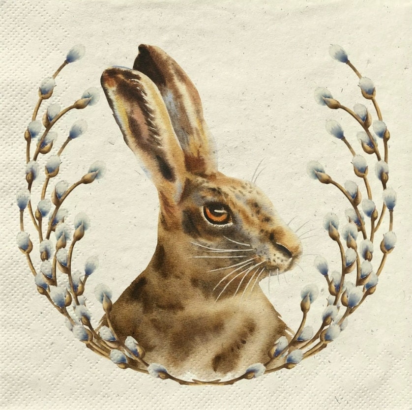 Natural Rabbit Wreath Paper Napkin - Luncheon Size