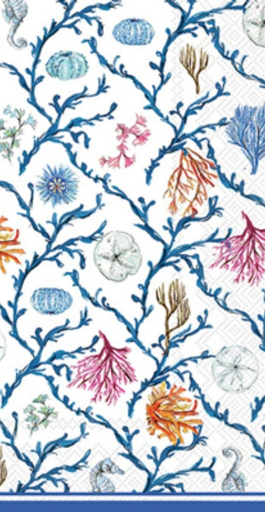 Ocean Coral Blue & White Paper Napkin - Guest Size
