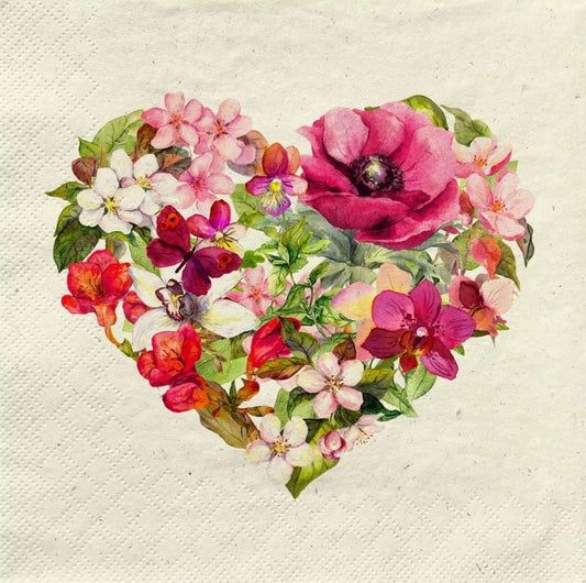 Heart Flowers Paper Napkin - Luncheon Size