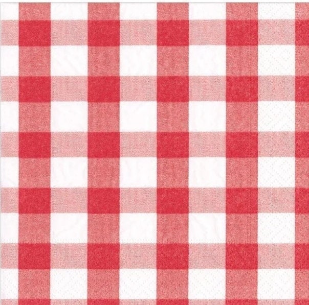 Red Gingham Plaid Paper Napkin - Cocktail Size