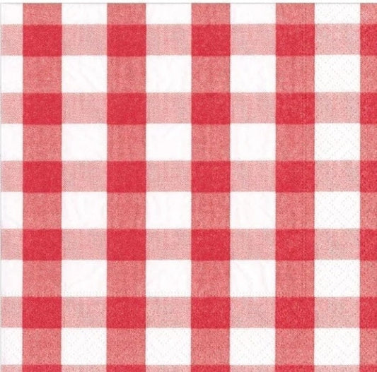 Red Gingham Plaid Paper Napkin - Cocktail Size