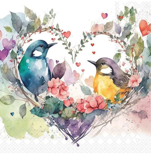 Love Birds Heart Paper Napkin - Luncheon Size