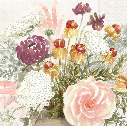 Fall Purple Pink Flower Floral Paper Napkin - Cocktail Size