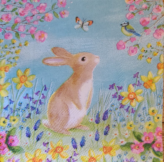 Easter Bunny Meadow Paper Napkin - Cocktail Size