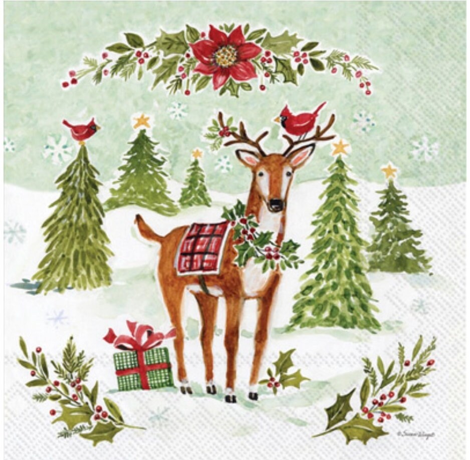 Christmas Deer Paper Napkin - Cocktail Size
