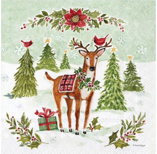 Christmas Deer Paper Napkin - Cocktail Size