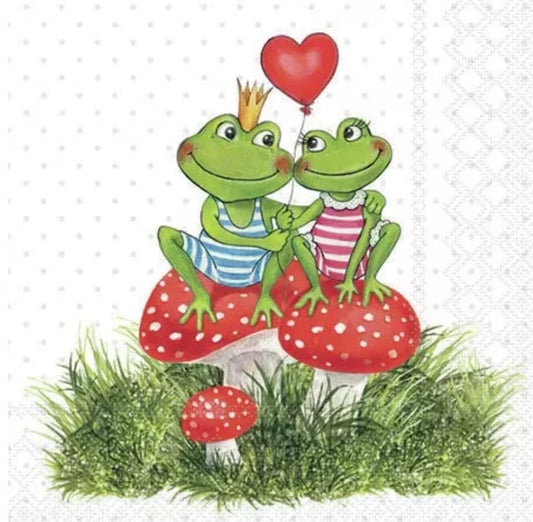 Frog Love Valentines Paper Napkin - Cocktail Size