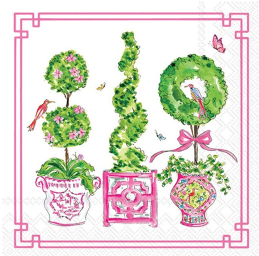 Spring Pink Topiary Trees Paper Napkin - Cocktail Size