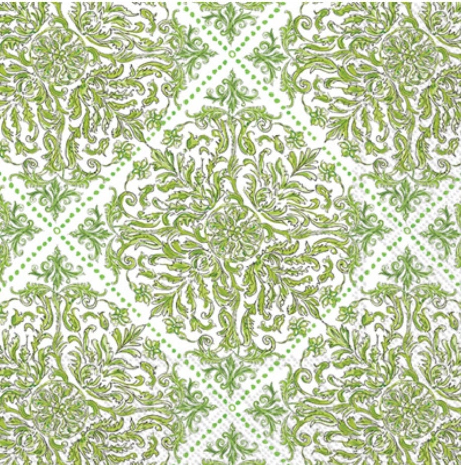 Green Paisley Tile Paper Napkin - Cocktail Size