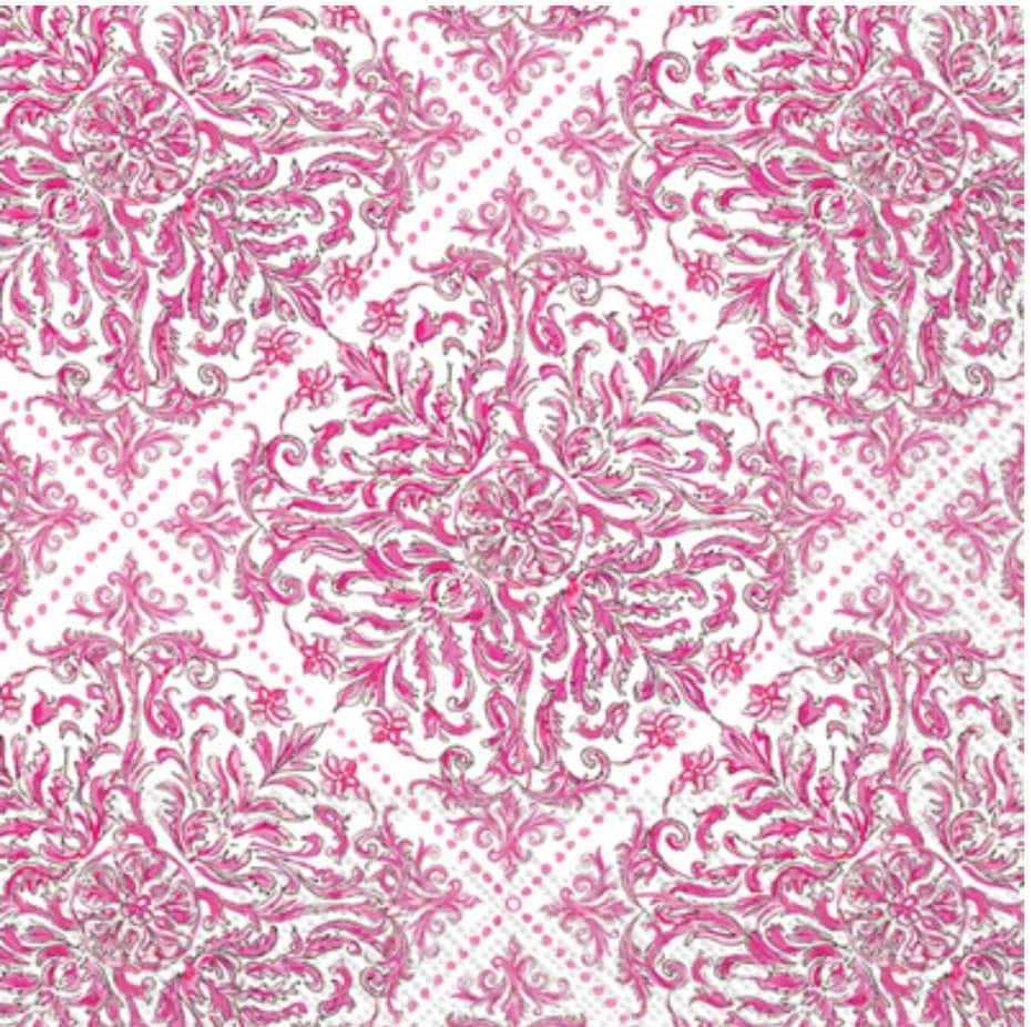 Pink Paisley Medallion Tile Paper Napkin - Cocktail Size