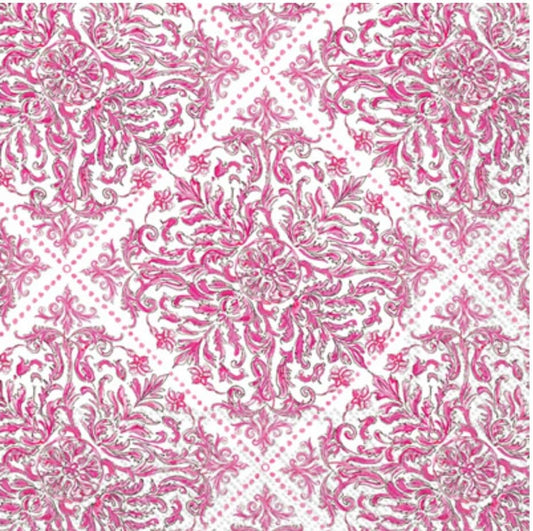 Pink Paisley Medallion Tile Paper Napkin - Cocktail Size