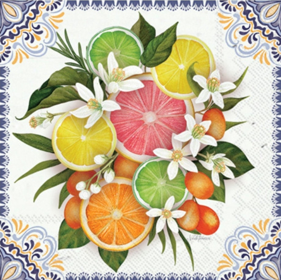 Lemon Orange Grapefruit Lime Paper Napkin - Cocktail Size