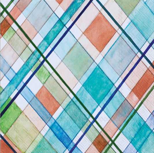 Blue Diamond Plaid Paper Napkin - Cocktail Size