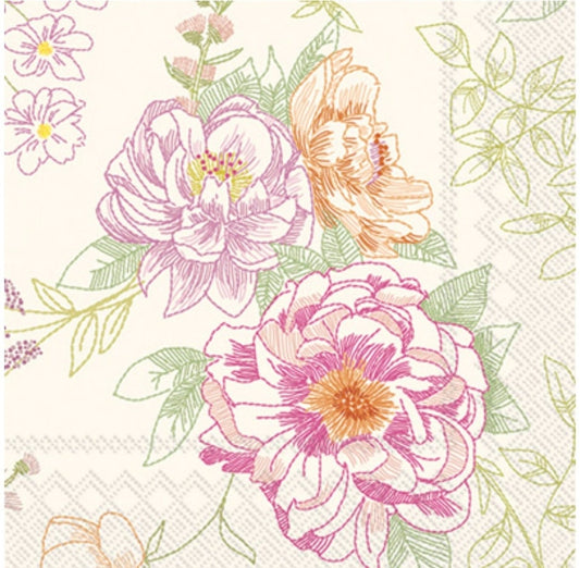 Pink Rose & Cream Paper Napkin - Cocktail Size