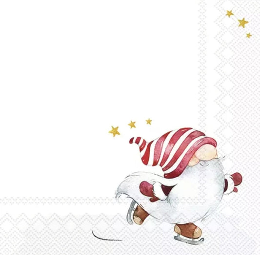 Christmas Gnome Ice Skating Paper Napkin - Luncheon Size