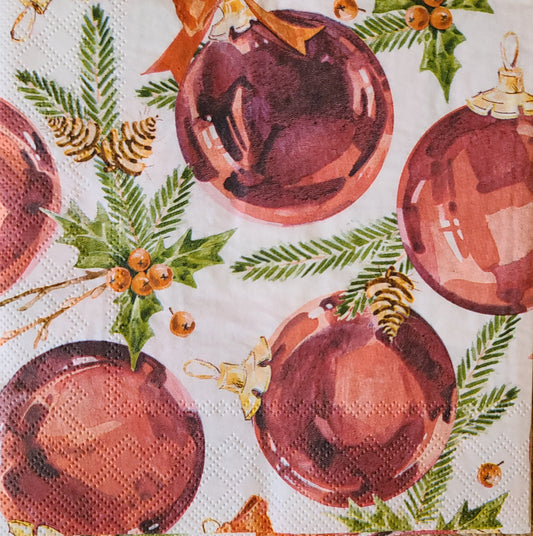 Red Christmas Ornaments Paper Napkin - Luncheon Size