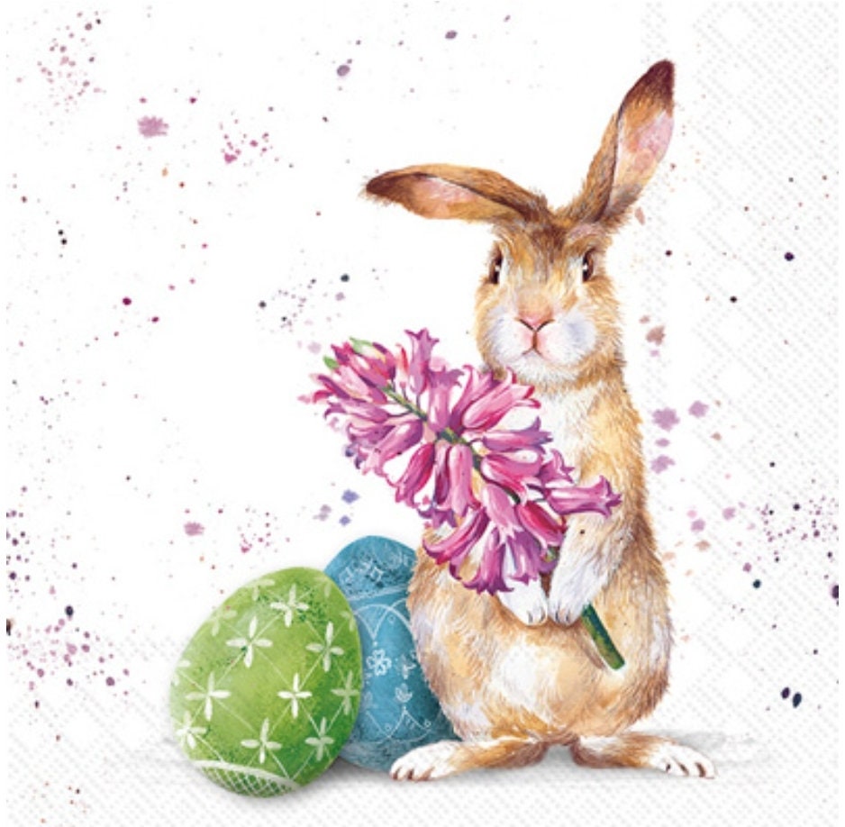 Easter Bunny & Flower Paper Napkin - Cocktail Size