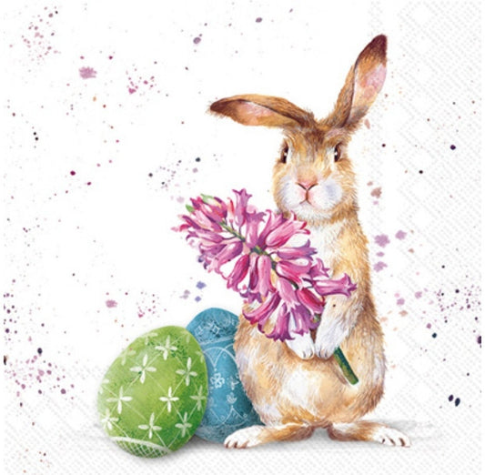 Easter Bunny & Flower Paper Napkin - Cocktail Size