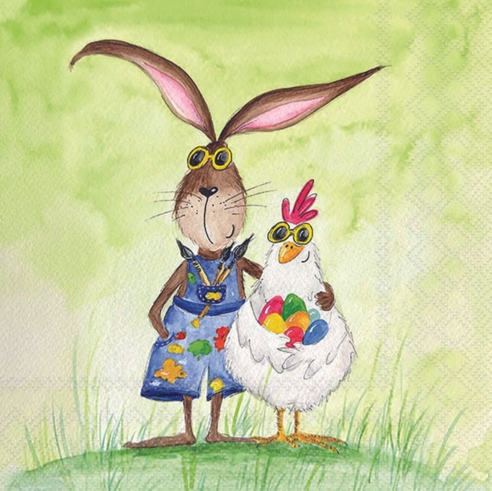 Easter Rabbit & Chicken Painting Paper Napkin - Luncheon Size