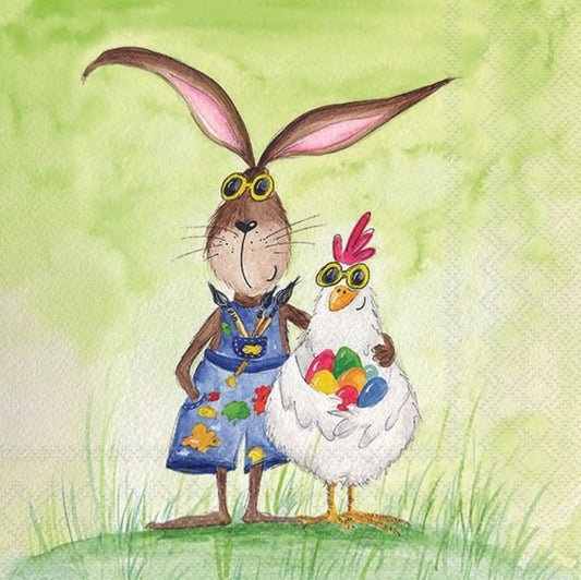 Easter Rabbit & Chicken Painting Paper Napkin - Luncheon Size