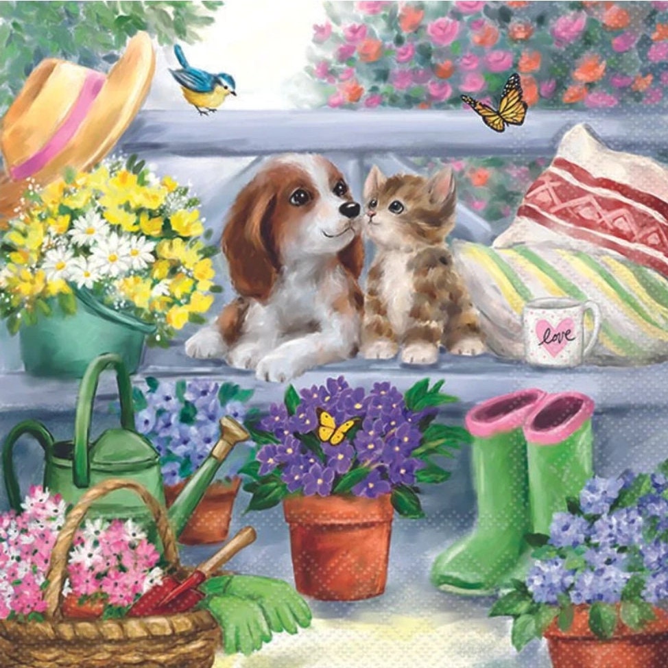 Kitten & Puppy Friends Paper Napkin - Luncheon Size