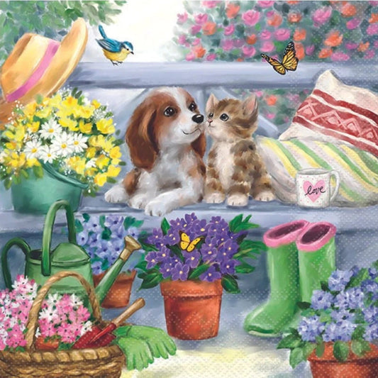 Kitten & Puppy Friends Paper Napkin - Luncheon Size