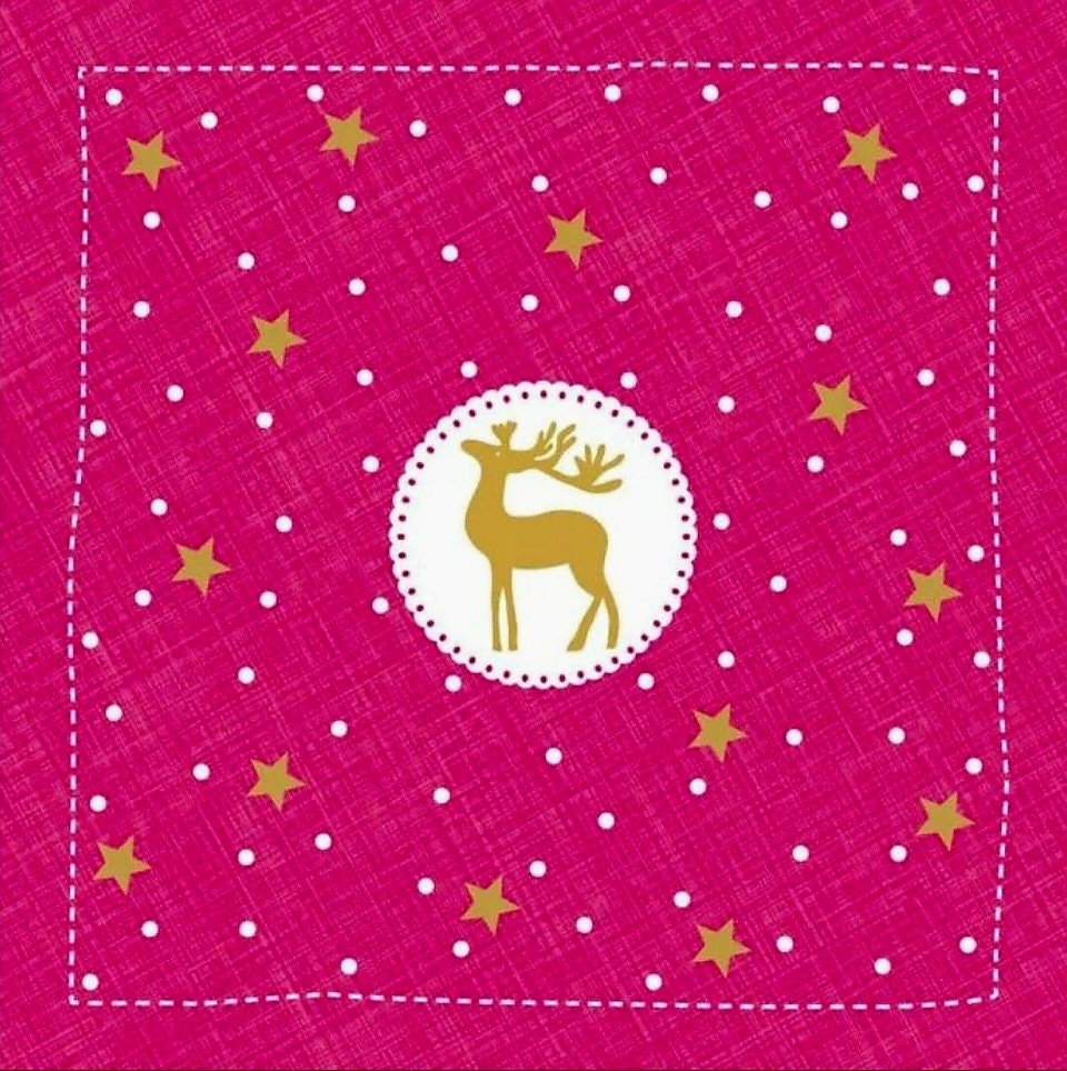Pink Christmas Reindeer Paper Napkin - Cocktail Size