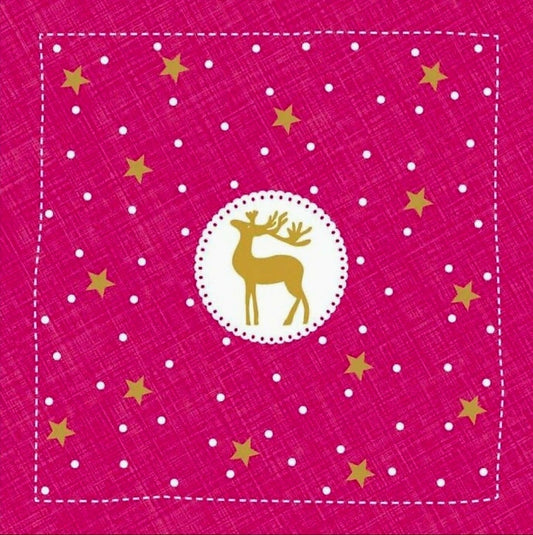 Pink Christmas Reindeer Paper Napkin - Cocktail Size