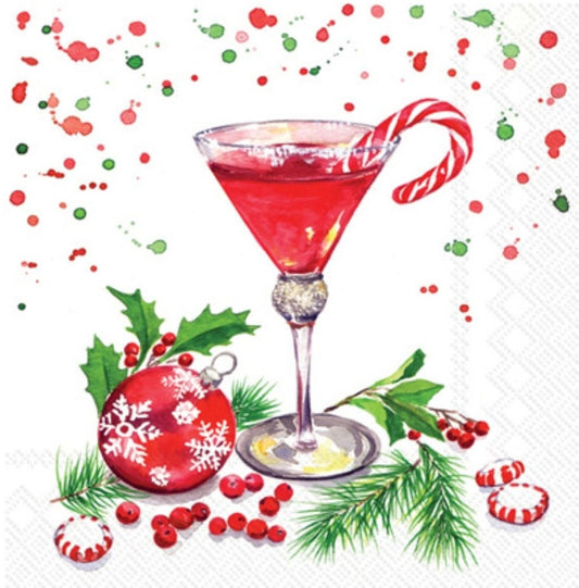 Christmas Martini Candycane Paper Napkin - Cocktail Size