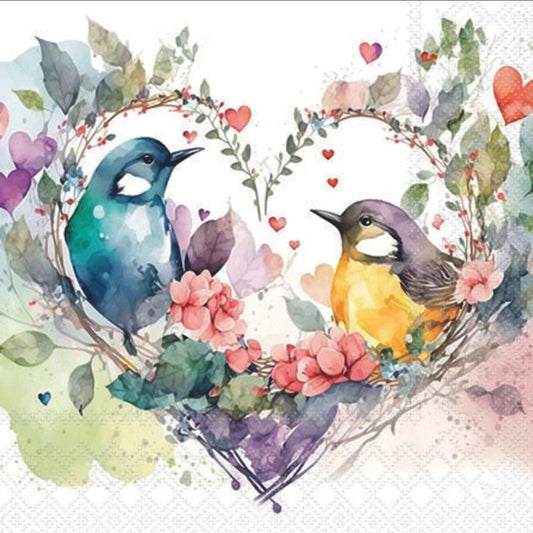 Love Birds Heart Paper Napkin - Cocktail Size