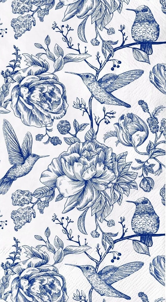 Blue & White Toile Paper Napkin - Guest Size