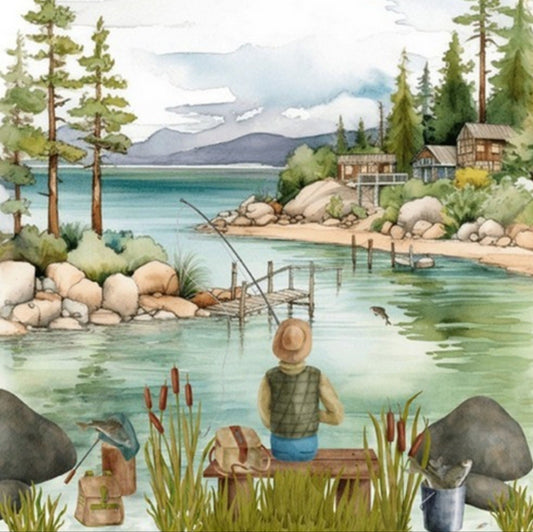 Fishing Lake  Paper Napkin - Luncheon Size