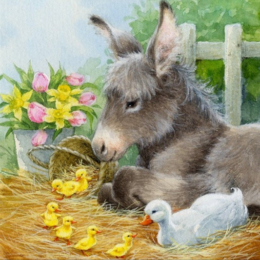 Donkey & Chicks Spring Paper Napkin - Luncheon Size