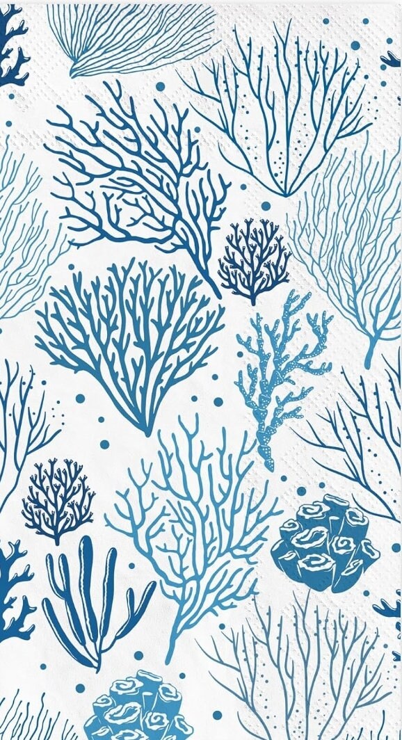Ocean Coral Blue & White Paper Napkin - Guest Size