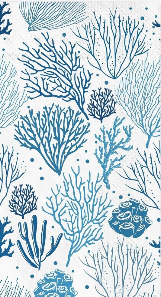 Ocean Coral Blue & White Paper Napkin - Guest Size