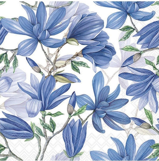 Blue Magnolia Flowers Floral Paper Napkin - Luncheon Size