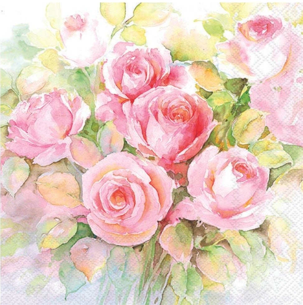 Watercolor Rose Paper Napkin - Luncheon Size
