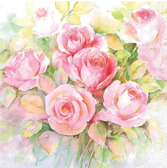 Watercolor Rose Paper Napkin - Luncheon Size