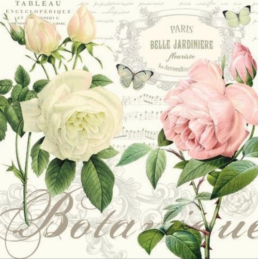 Vintage Rose Script Music Butterflies Napkin - Luncheon Size