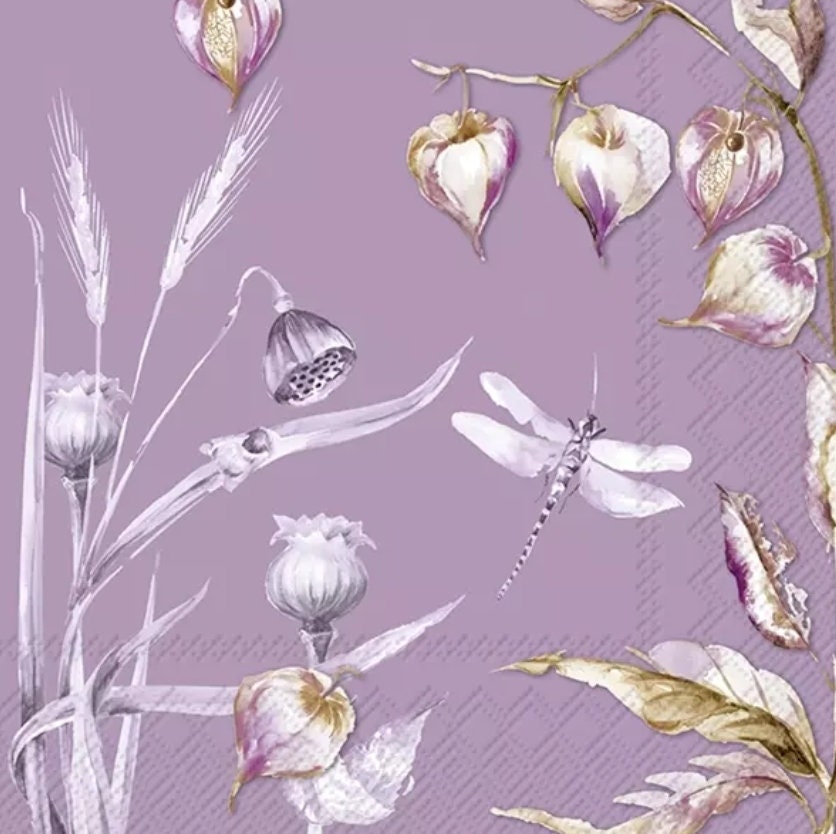 Purple Dragonfly & Lily Paper Napkin - Luncheon Size