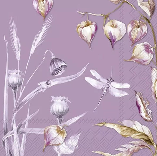 Purple Dragonfly & Lily Paper Napkin - Luncheon Size