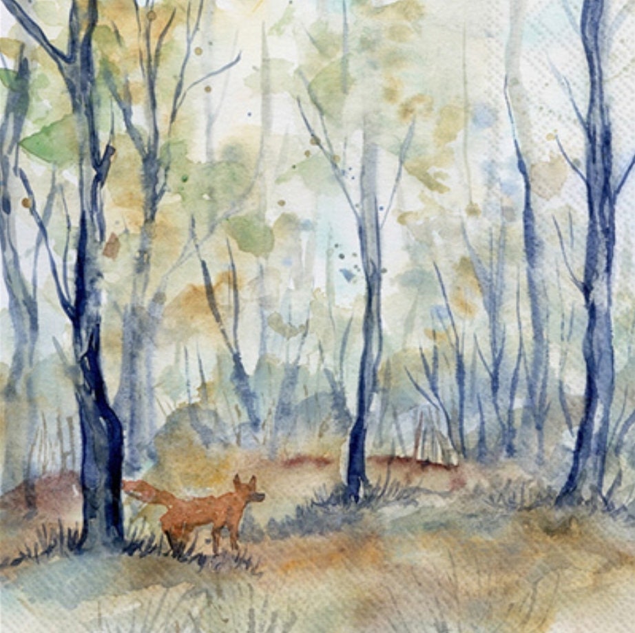Forest Fox Trees Paper Napkin - Luncheon Size